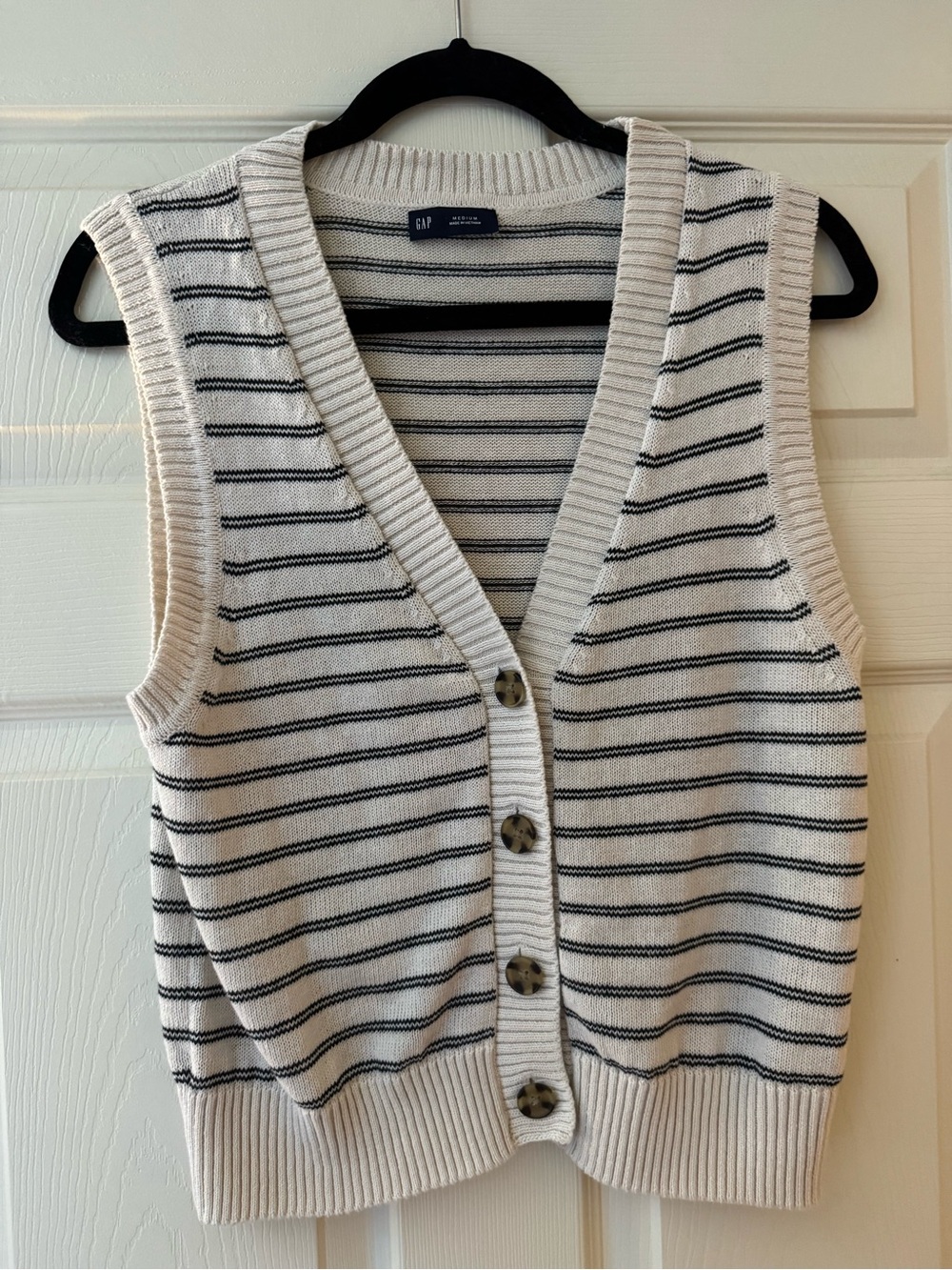 GAP Striped V-Neck Button Sweater Vest